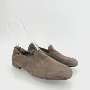Eileen Fisher Sim Tumbled Nubuck Rye Taupe Suede Square Toe Loafer Flats Sz 8.5